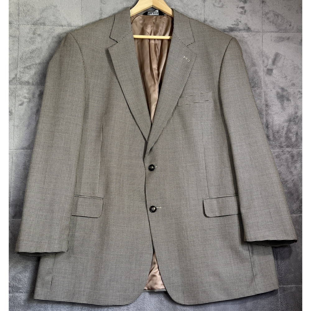 Jos A Bank Blazer Men's 46L Brown Gordon Houndstooth 100% Wool Sport Coat Jacket